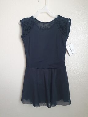 Weissman Black Floral Lace Cap Sleeve Ballet Dance Dress Leotard Sz LC